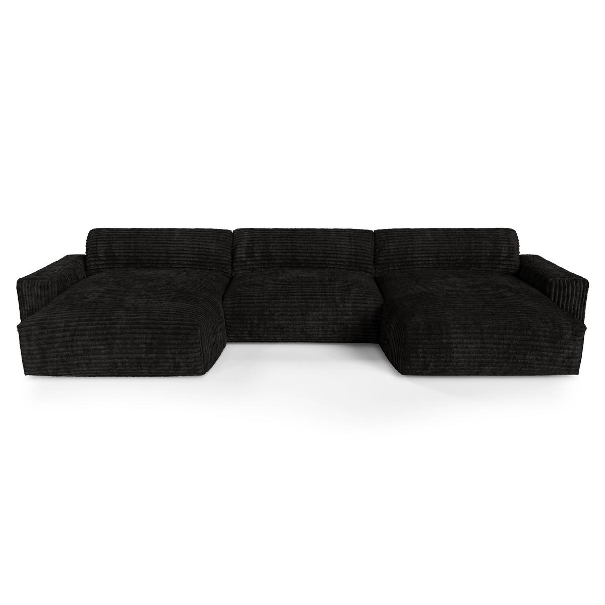 WOHNLANDSCHAFT Gerippter Samt XXL Schwarz 220cm - Schwarz, Textil (220/75/120cm) - Sia Home