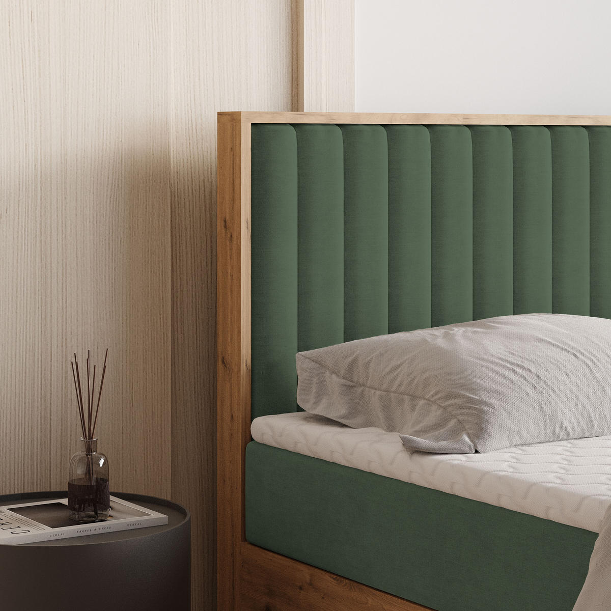 BOXBETT VARELI 160x200 cm mit Matratze und Topper - Grün - Grün, Holz (160/200cm) - MASSENO