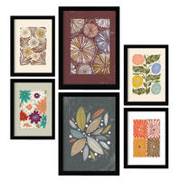 POSTER Set Mit 6 Drucken Von Blütenblättern In Der Sammlung Ethnischere Dekorative Rahmen Für Ihr Zuhause Wandkunstdruck A3 & A4 Schwarzer Rahmen - Schwarz, Papier (29/3cm) - Nacnic
