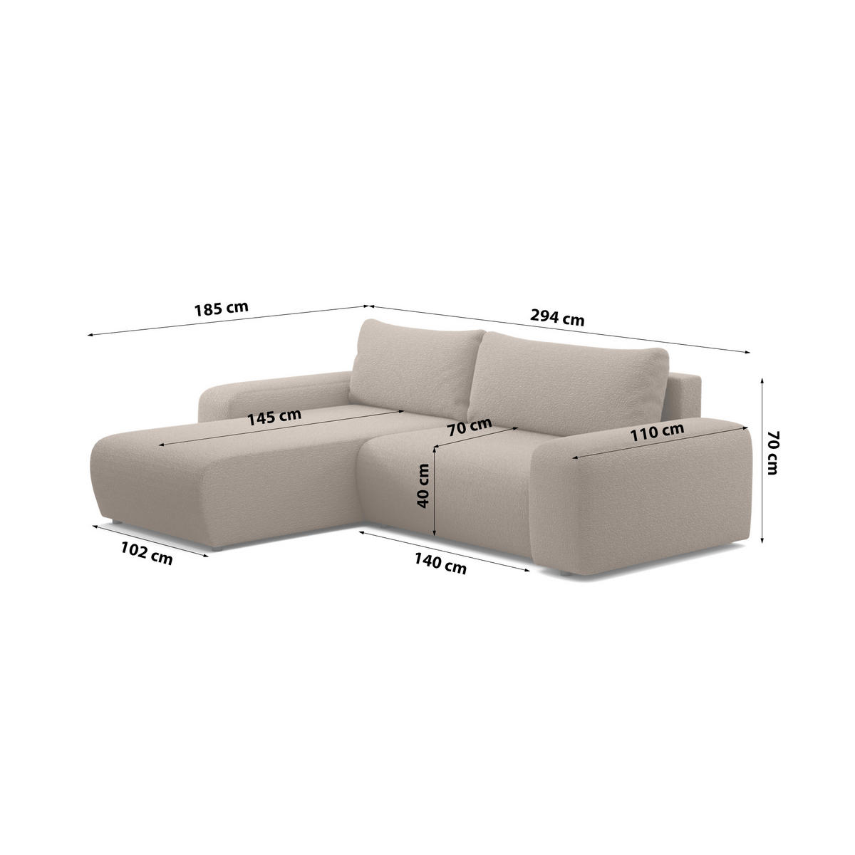 ECKSOFA Bornim Universelle Brown (Anthology 4) - Braun, Textil (294/185cm) - Fedve