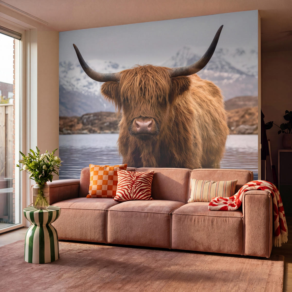 TAPETE - Schottischer Hochländer - Braun - Wasser - 260x240 cm - Braun, Papier (260/240cm) - OnlyWow