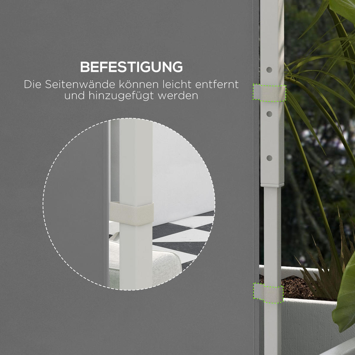 2 Seitenteile Seitenwände für 3x3/3x6m Pavillon, Seitenplanen mit Fenster, Tür - Hellgrau, Textil (1/195/295cm) - Outsunny