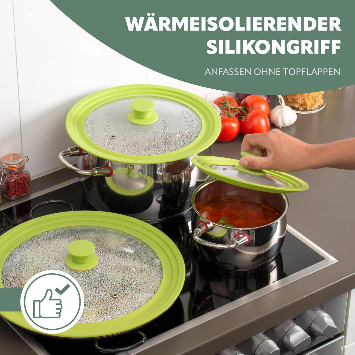 UNIVERSAL-GLASDECKEL, 16/18/20 cm, grün klein - Grün, Glas (20/20/5cm) - bremermann