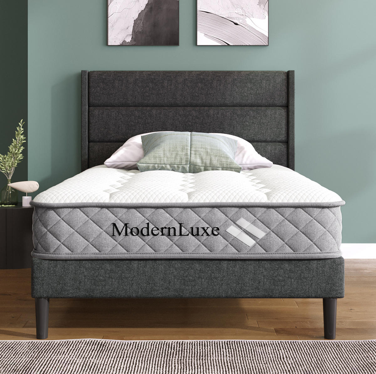 POLSTERBETT aus Leinen 90x200 cm in Dunkelgrau mit Matratze - Dunkelgrau, Textil (90/200cm) - Modfu
