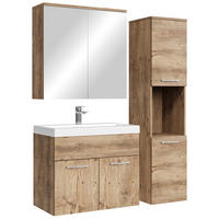 BADMÖBEL-SET Montreal 4 Teile Spiegelschrank Kastanien Eiche - 60 x 35 x 51 cm - Kastanienfarben/Eichefarben, Holz (60/51/35cm) - Badplaats