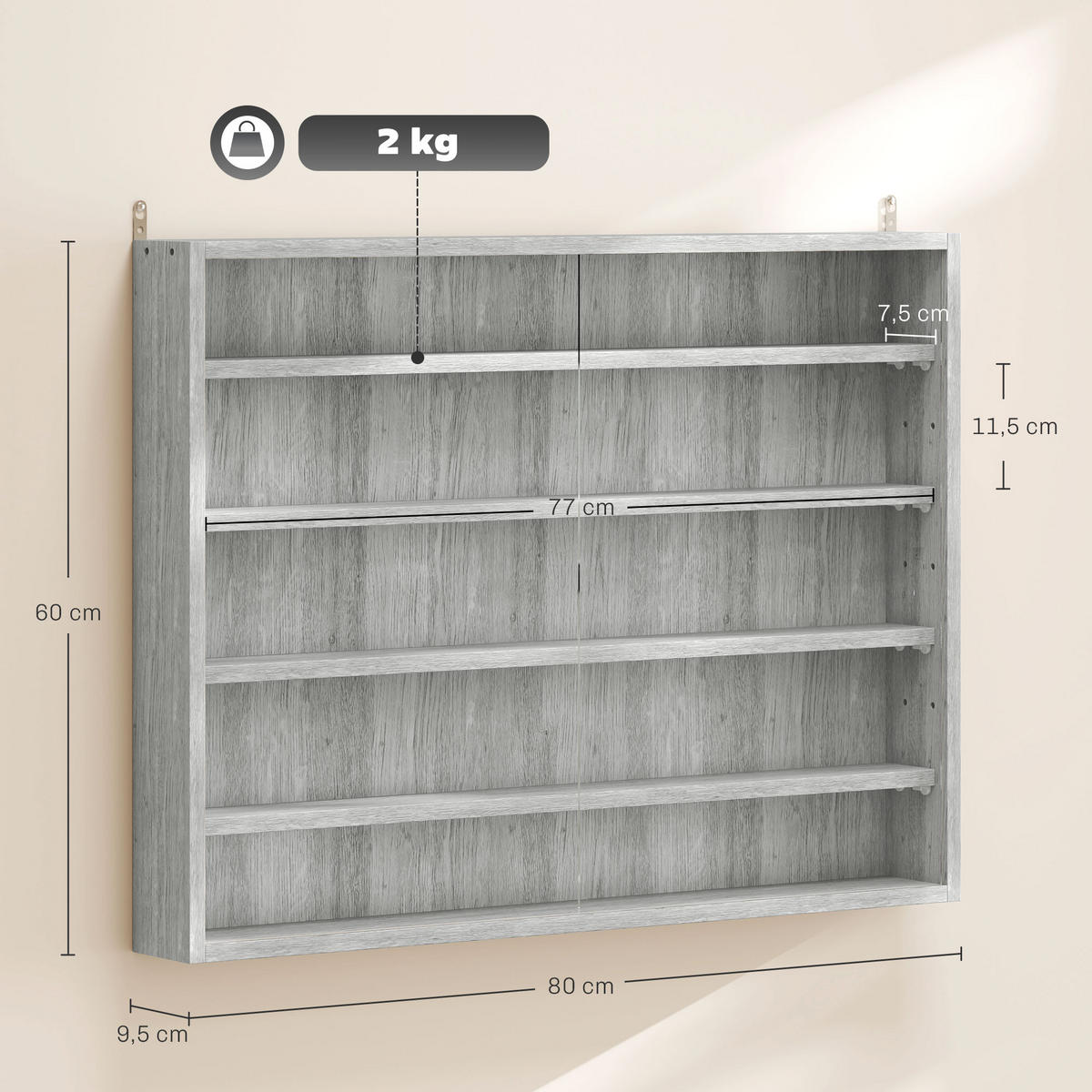 BÜCHERREGAL 80/9,5/60 cm Grau - Grau, Karton (80.01/59.69/9.53cm)