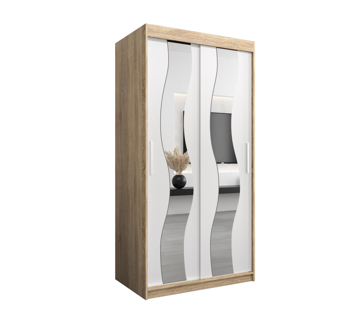SCHWEBETÜRENSCHRANK 200/100/62 2-türig - Silberfarben/Weiß, Holz/Kunststoff (100/200/62cm) - Abiks Möbel
