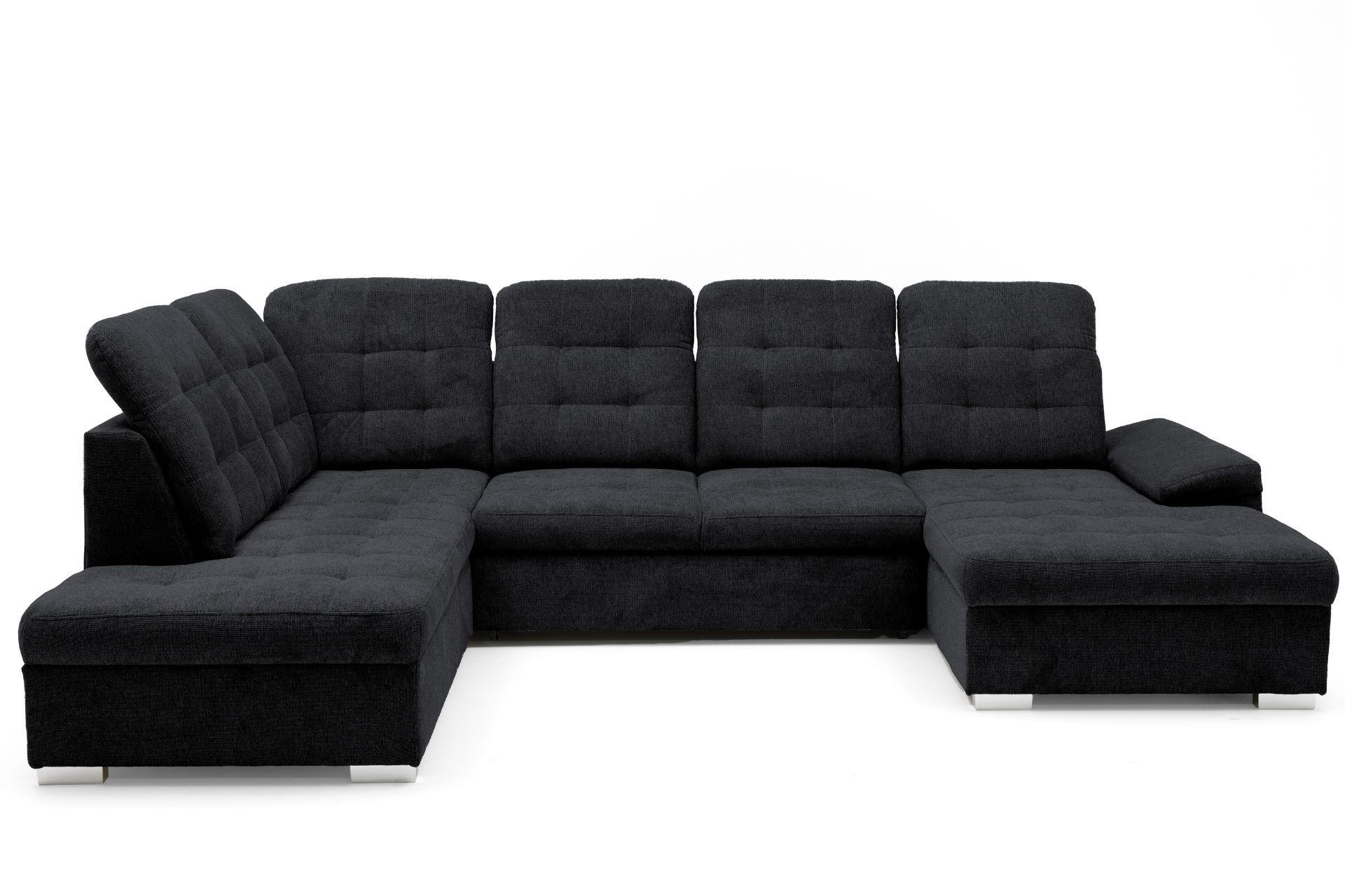 ECKSOFA U-Form OLIVIA U Links mit Schlaffunktion 124x257 Velours Schwarz - Silberfarben/Schwarz, Holz/Kunststoff (320/103/202cm) - Muffo