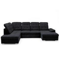 ECKSOFA U-Form OLIVIA U Links mit Schlaffunktion 124x257 Velours Schwarz - Silberfarben/Schwarz, Holz/Kunststoff (320/103/202cm) - Muffo