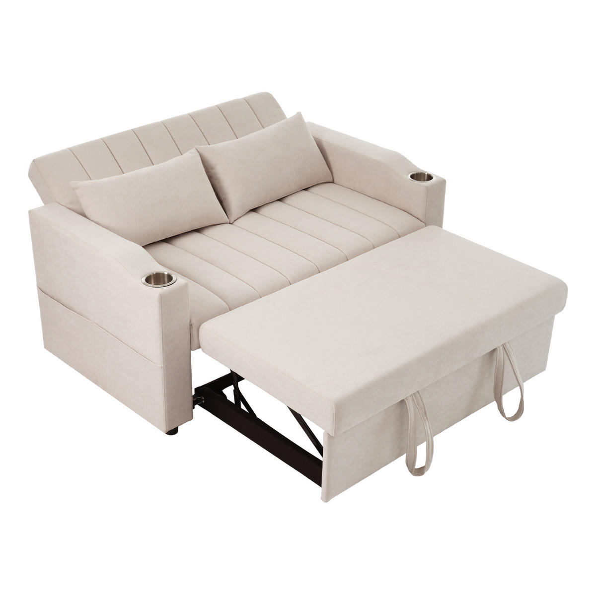 SCHLAFSOFA mit verstellbarer Rückenlehne 136 x 162 cm Beige 2-Sitzer - Beige, Metall (162/84/136cm) - Meubliv