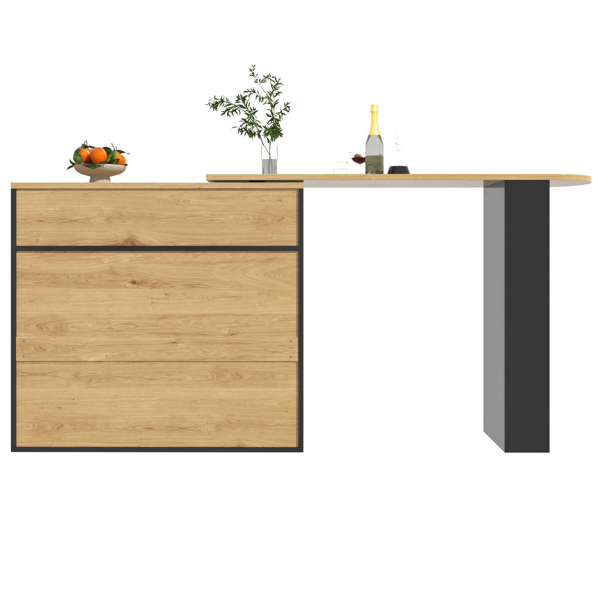 BARTISCH, MDF ausziehbar 138-204/39/104 cm mit Stauraum & 360° drehbar, Schwarz - Schwarz, Holzwerkstoff (39/104/138cm) - Redom