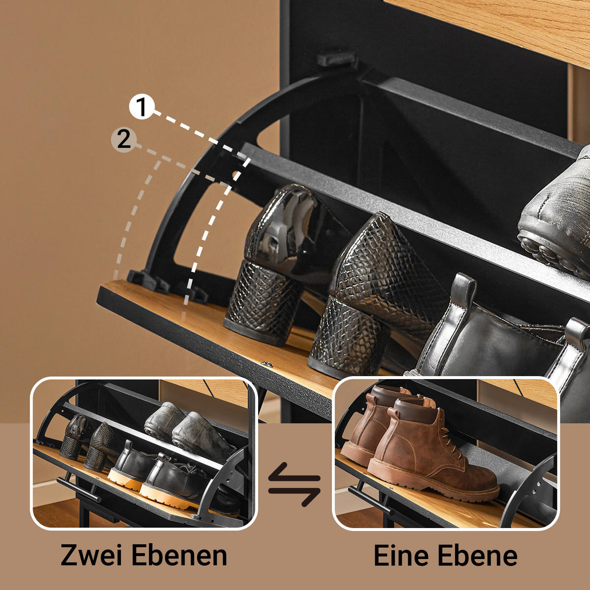 SCHUHSCHRANK Schwarz-Braun - Schwarz/Naturfarben, Holzwerkstoff (62/125/24cm) - SoBuy