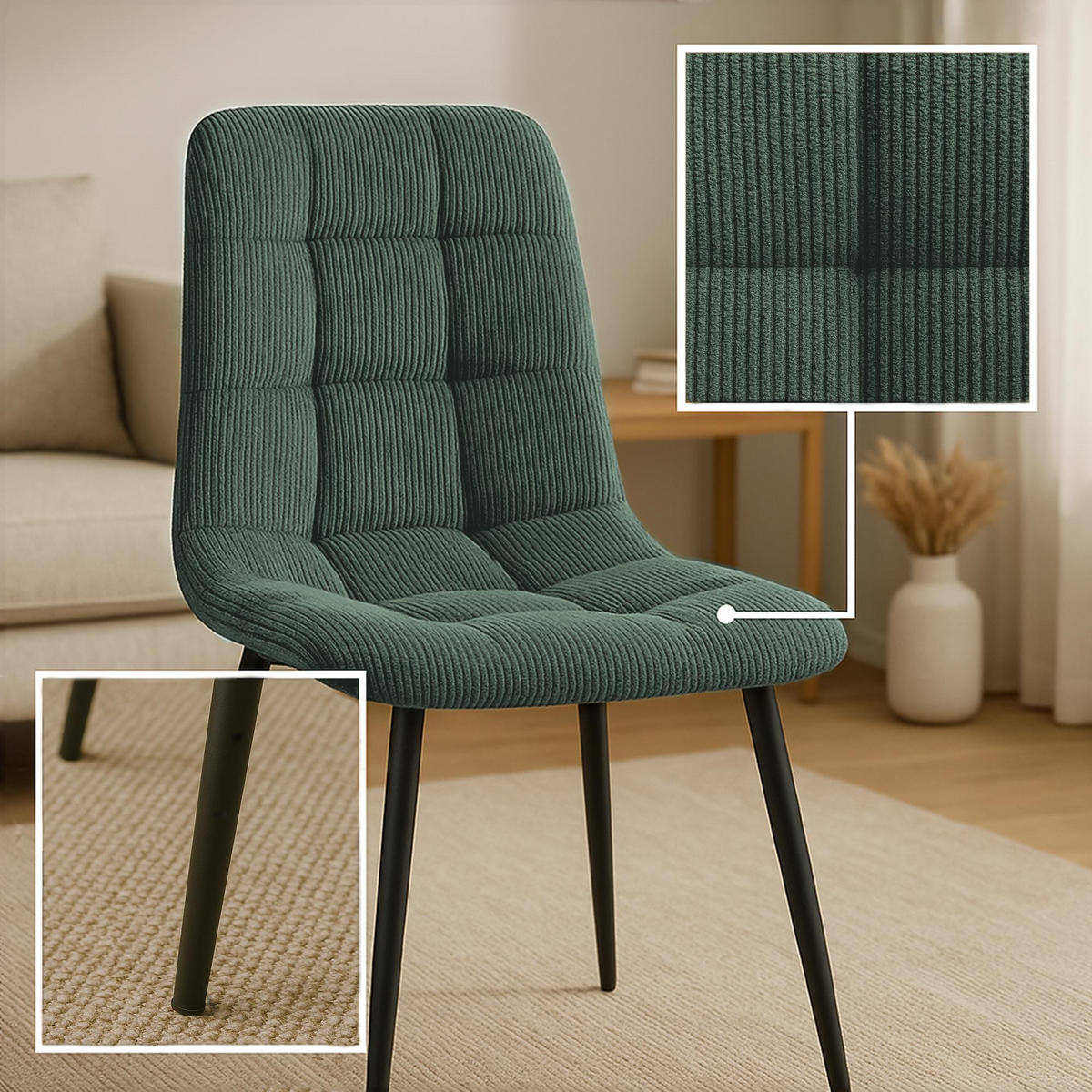 STUHL Cord Grün - Schwarz/Grün, Textil/Metall (45/84/55cm) - CLP