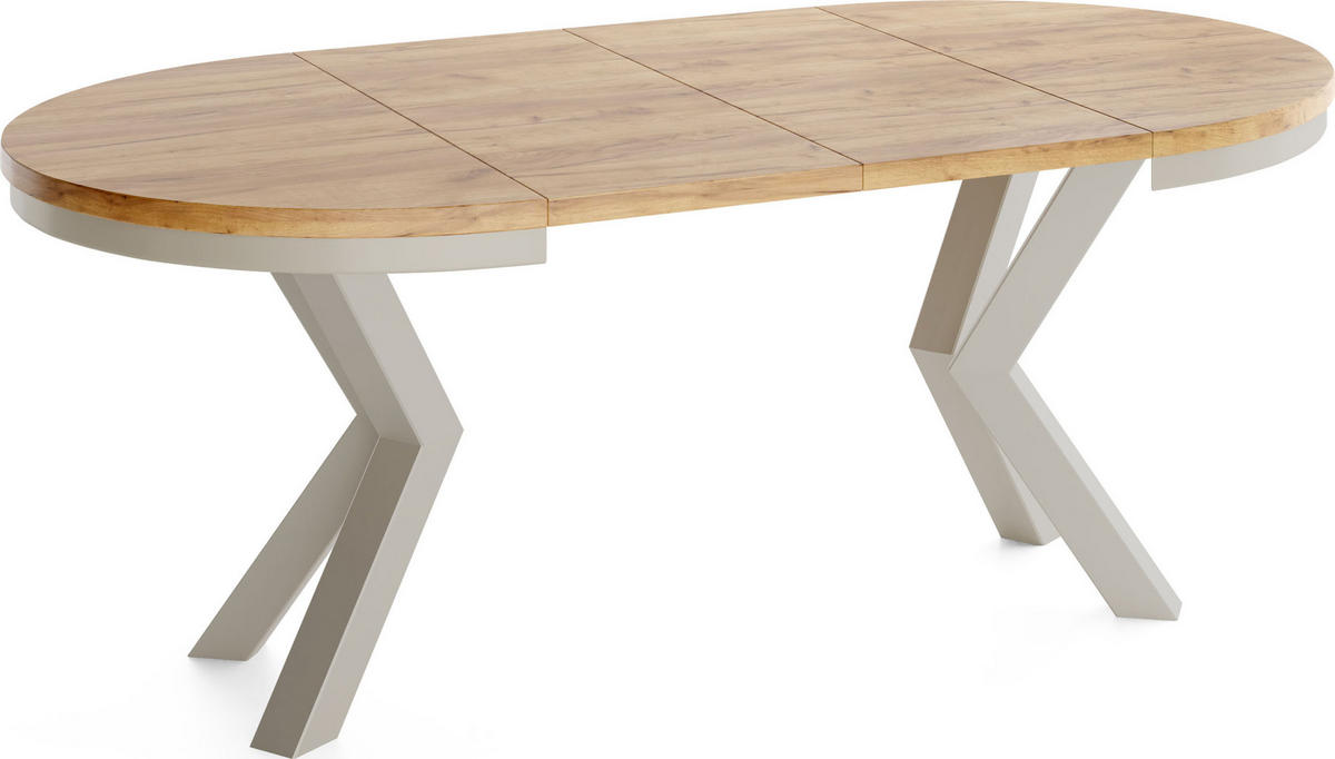 ESSTISCH Clara Grau-Beige runder ausziehbarer, Craft Eiche 120-200/120/76 cm - Eiche Wotan/Grau, Holzwerkstoff/Metall (120/120/76cm) - WFL GROUP