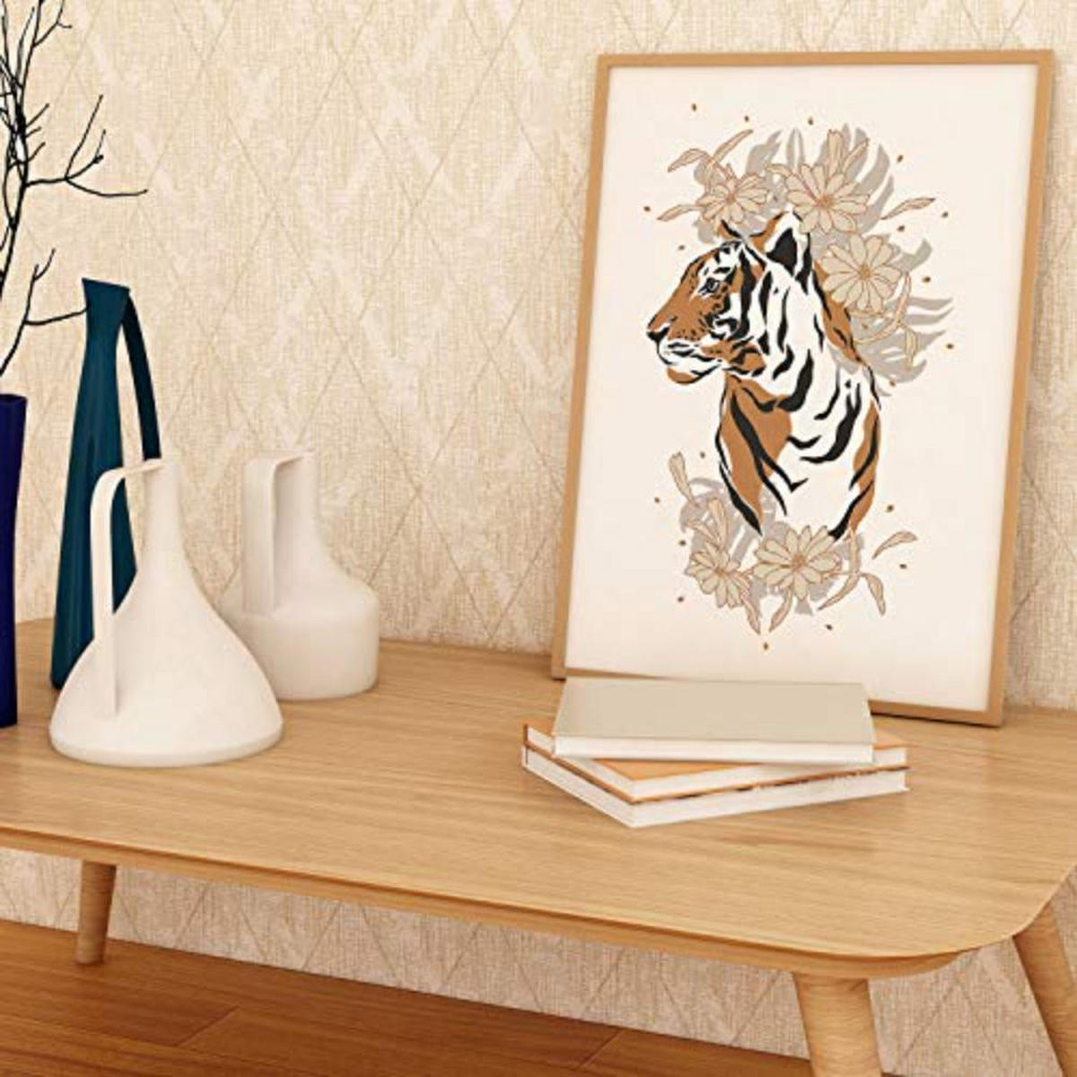POSTER Set mit 4 tiere Tiger Leopard Tiere, Blumen und Pflanzen des Dschungels A4 Rahmenlos - Klar, Papier (29.7/3cm) - Nacnic