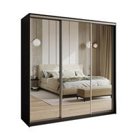 SCHWEBETÜRENSCHRANK RIEN 180/205/60 cm 3-türig mit Spiegel und Schubladen Schwarz - Schwarz/Nickelfarben, Holzwerkstoff (180/205/60cm) - MASSENO