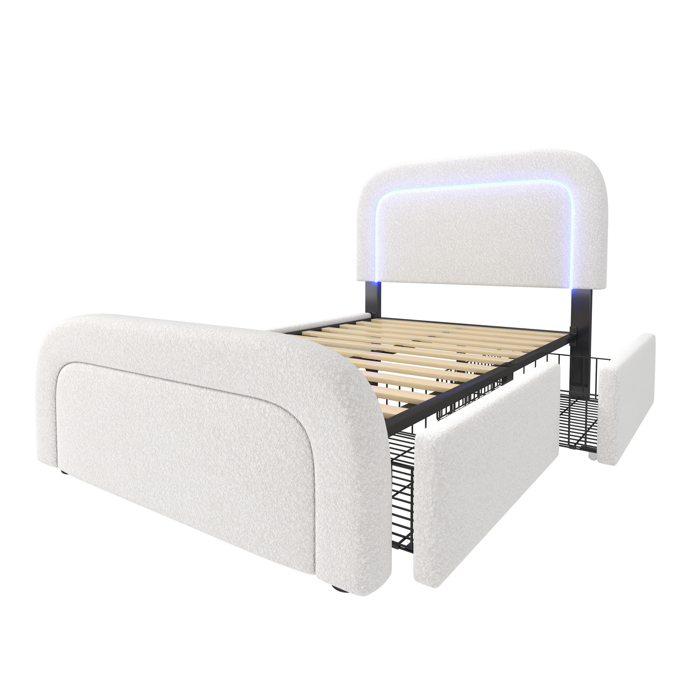 POLSTERBETT 90×200 cm aus Sherpa-Stoff mit LED-Beleuchtung, USB-C-Anschluss und Matratze, weiß - Weiß, Textil (90/200cm)