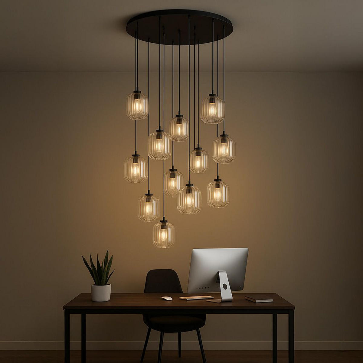 GALERIELEUCHTE Velo 12-flammig Braun Ø 20cm - Schwarz/Braun, Glas (20/20/20cm) - s.luce