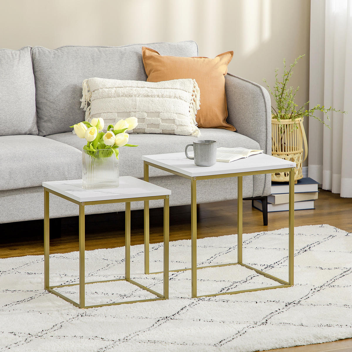 COUCHTISCH DE-15823 2er-Set Art déco Weiß - Weiß, Holzwerkstoff (45/45/50cm) - ComfortXL