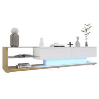 TV-LOWBOARD aus Spanplatte 170x36x38 cm Weiß Hochglanz mit LED-Beleuchtung, 2 Schubladen und Glasböden - Weiß, Holzwerkstoff (170/38/36cm) - Modfu