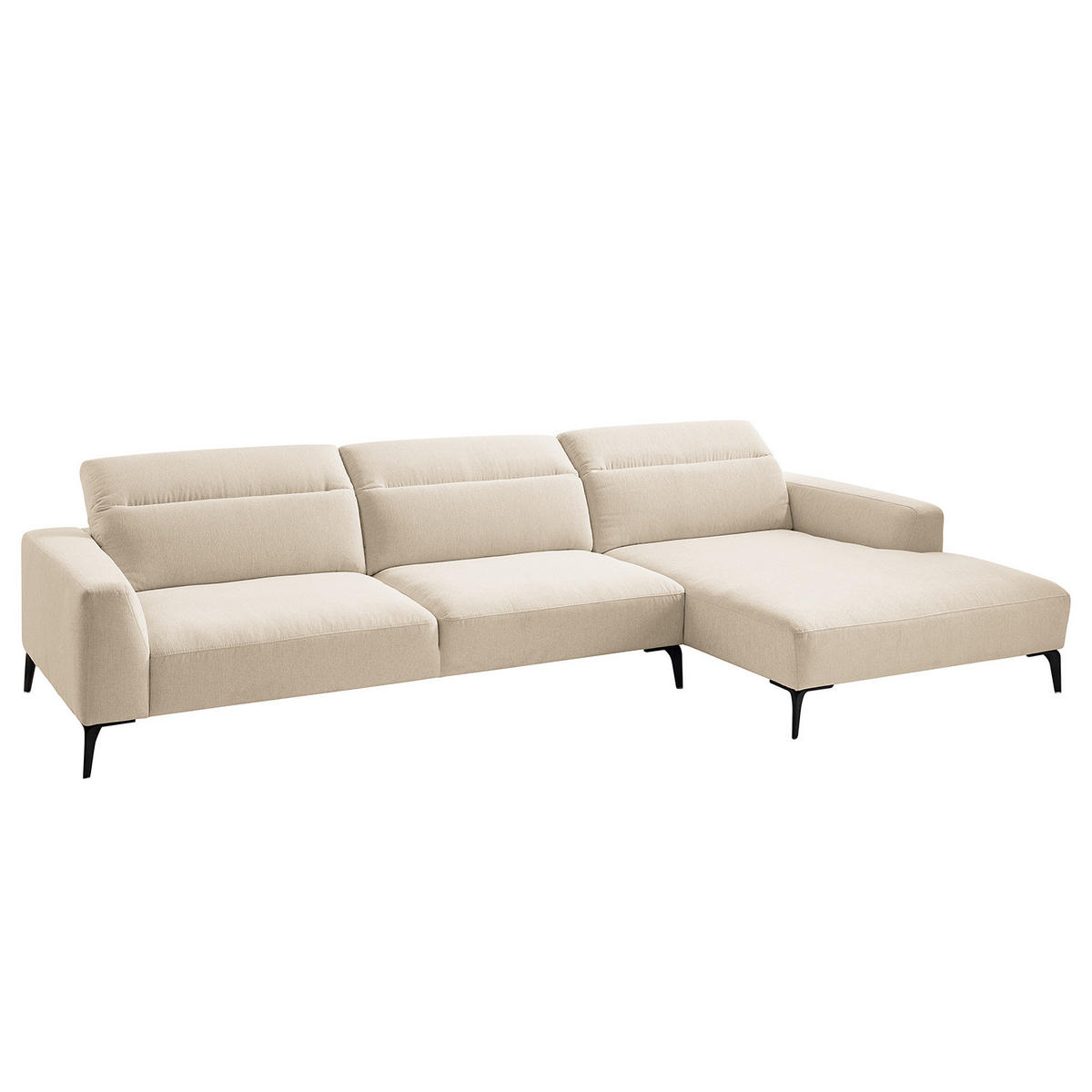 ECKSOFA mit Longchair - Beige/Schwarz, Textil/Metall (328/180cm) - home24