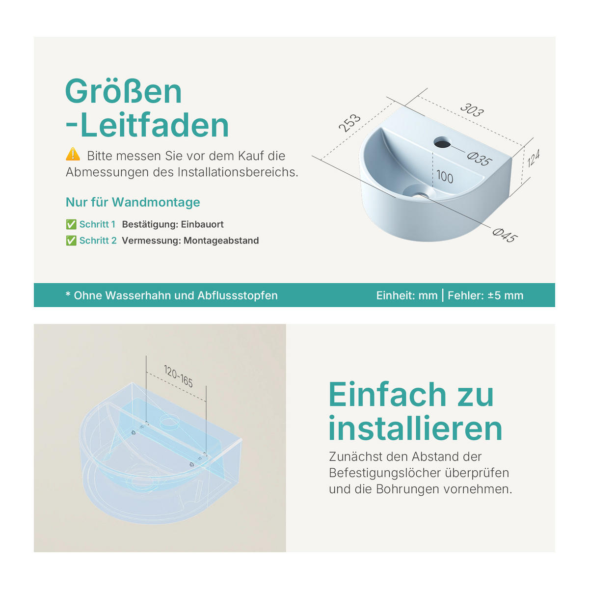 WASCHBECKEN U-förmig Wandmontage Matt Hellgrau-Blau 30,3 / 25,5 / 12 cm - Blau, Keramik (25.5/12/30.3cm) - EMKE