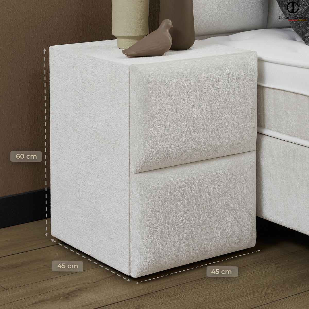 NACHTTISCH LUCCA 45/45/60 cm, Ivory, zwei Schubladen - Creme/Schwarz, Holz/Kunststoff (45/60/45cm) - Consilio Concept