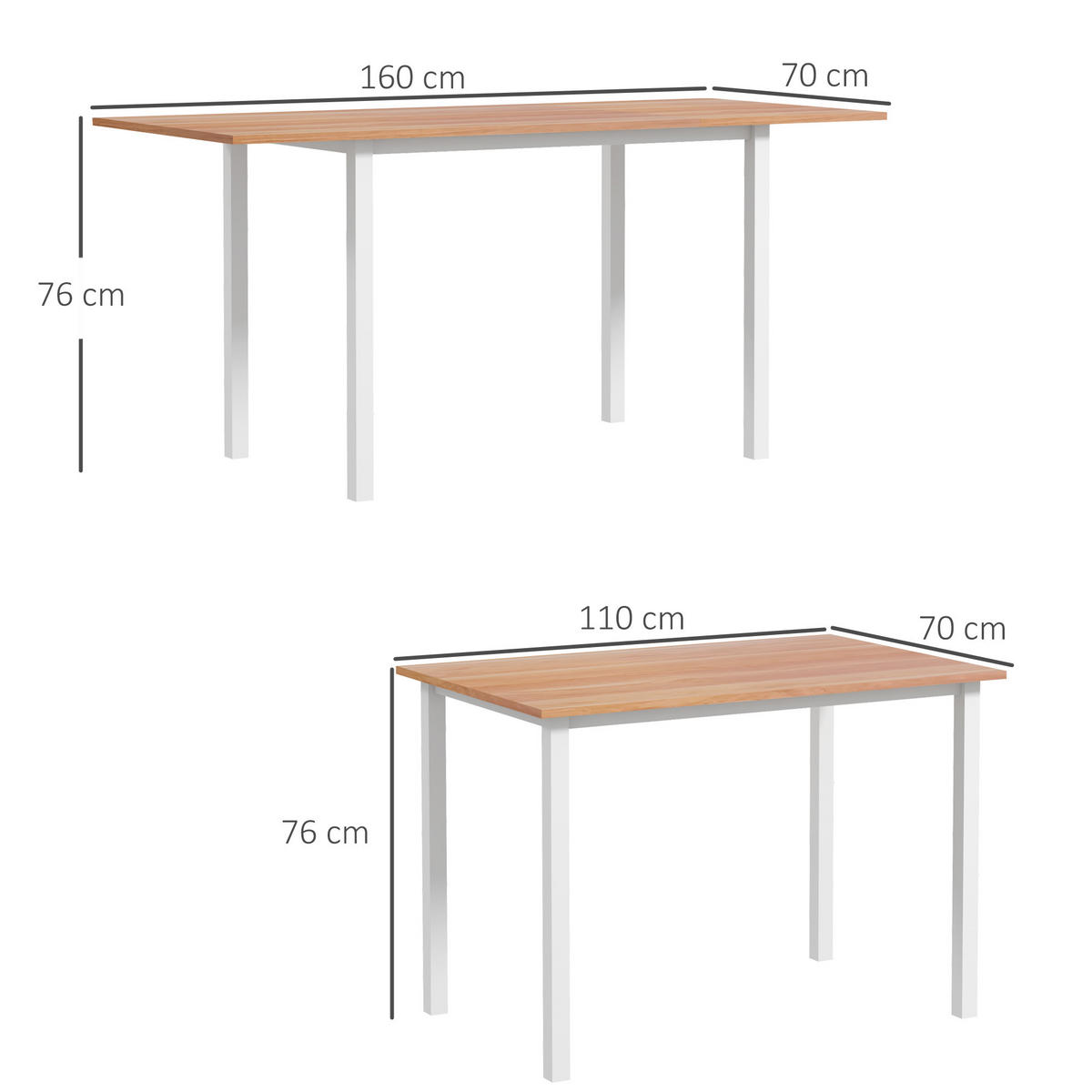 ESSTISCH erweiterbarer Küchentisch Esszimmertisch für 6 Personen, Stahl, Braun - Braun, Kunststoff (160/70/76cm) - HOMCOM