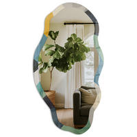 SPIEGEL 90x45 cm asymmetrisch mit Druck - Abstrakte Wellen - Transparent, Glas (45/90/0.4cm) - TULUP