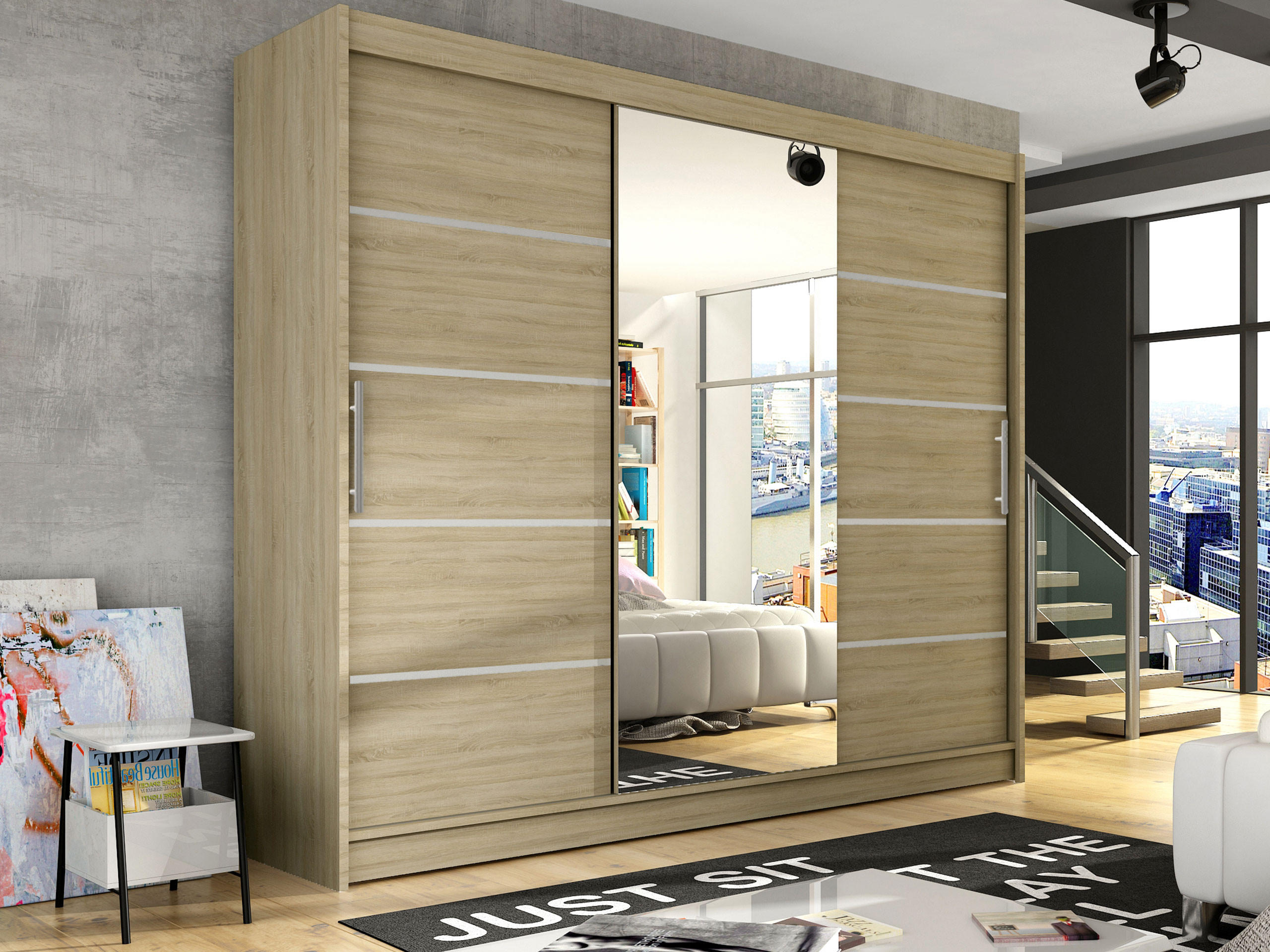 KLEIDERSCHRANK Aston VI - Silberfarben/Sonoma Eiche, Holzwerkstoff/Kunststoff (250/215/58cm) - MIRJAN24