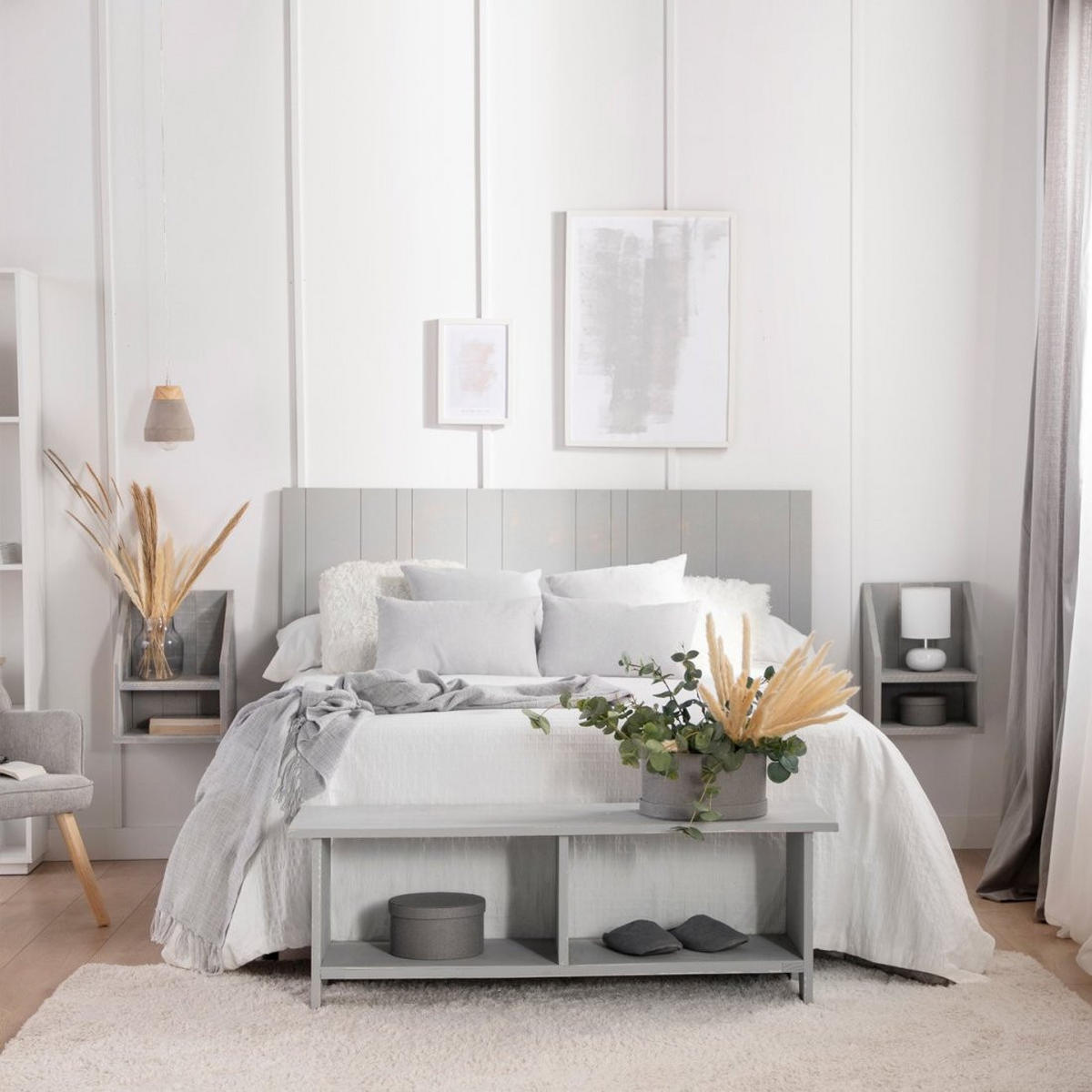 SCHWEBENDER NACHTTISCH Folk Grau 36 cm x 18 cm - Grau, Holz (36/18/25cm)