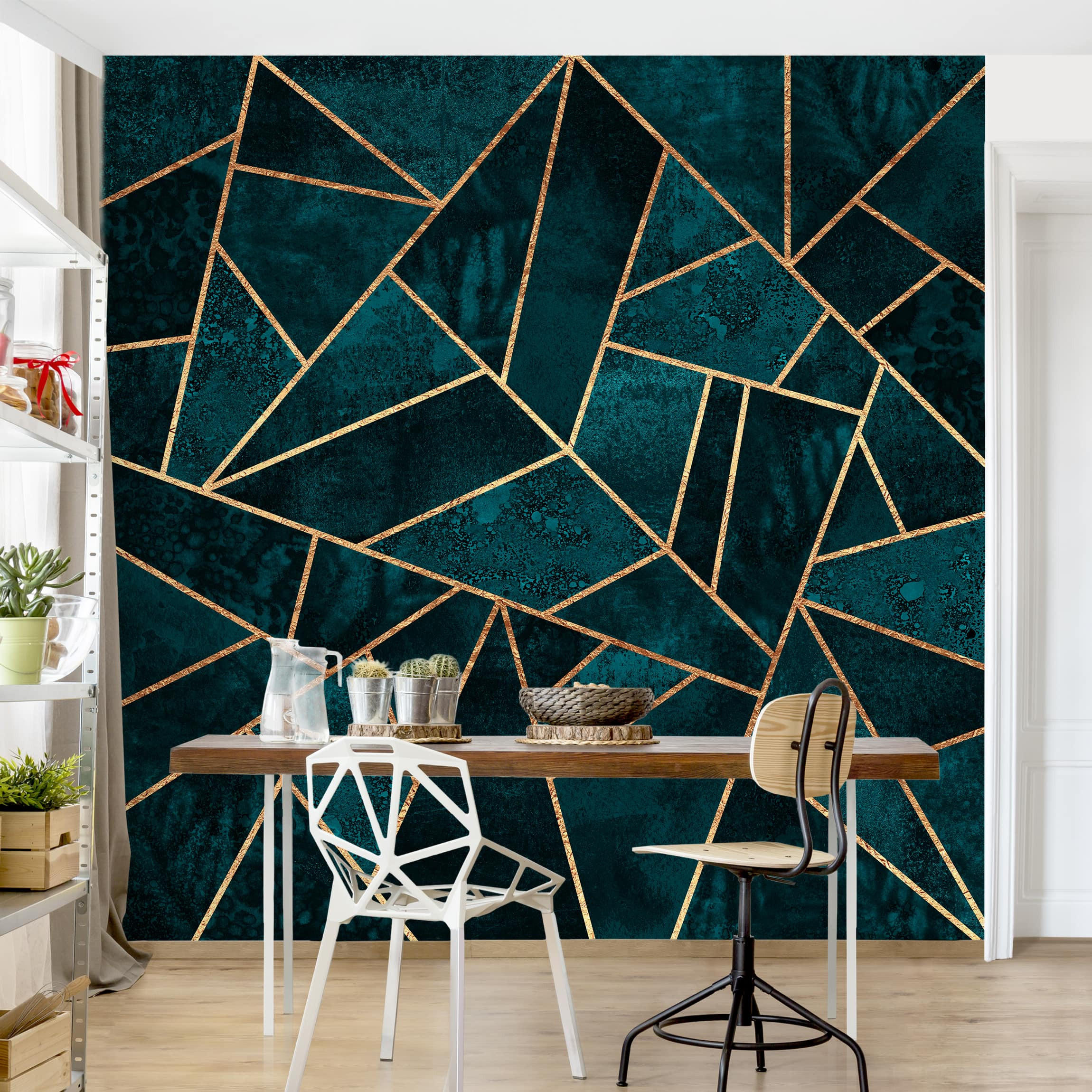 FOTOTAPETE Dunkles Türkis mit Gold 240/240 cm - Türkis, Papier (240/240cm) - Bilderwelten