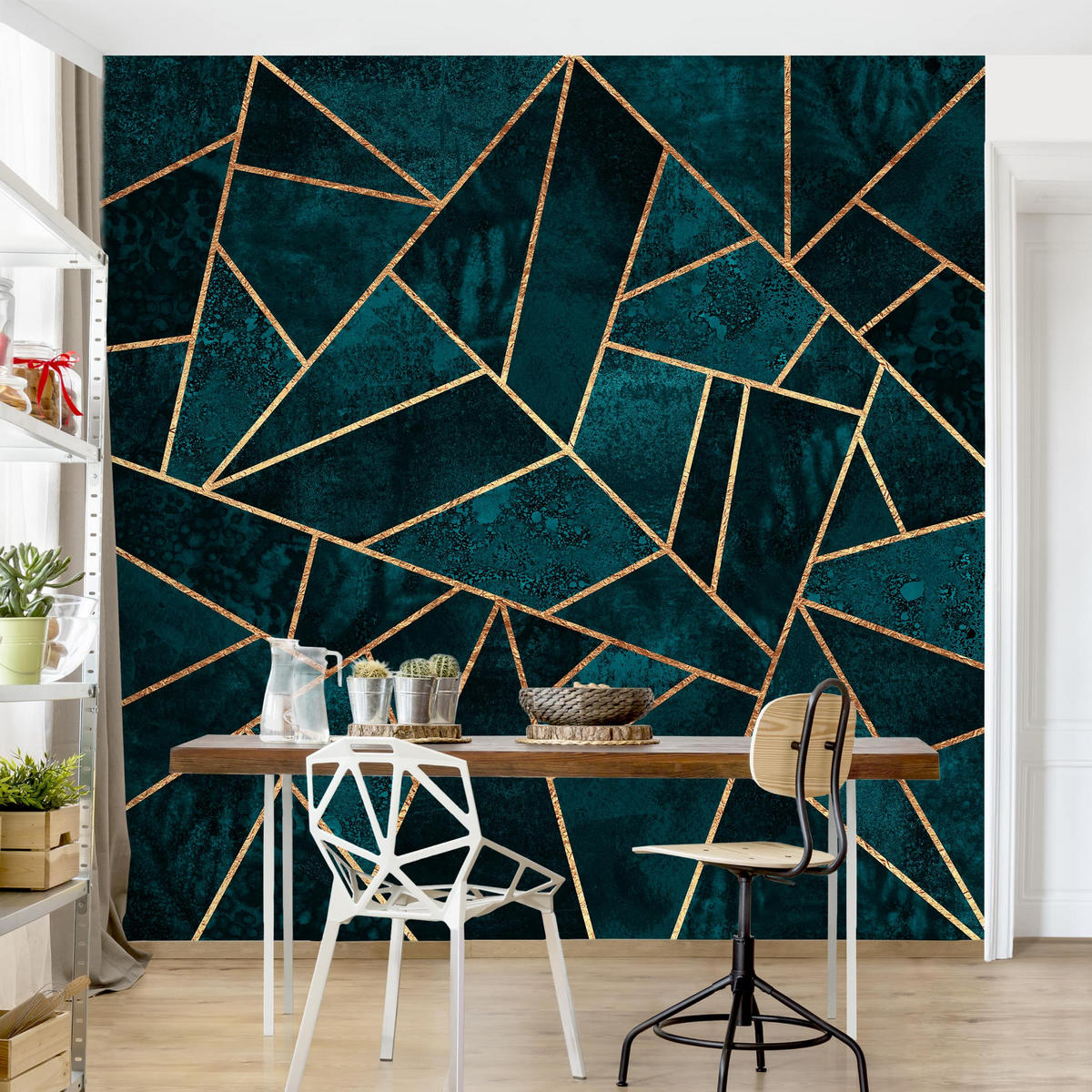 FOTOTAPETE Dunkles Türkis mit Gold 240/240 cm - Türkis, Papier (240/240cm) - Bilderwelten