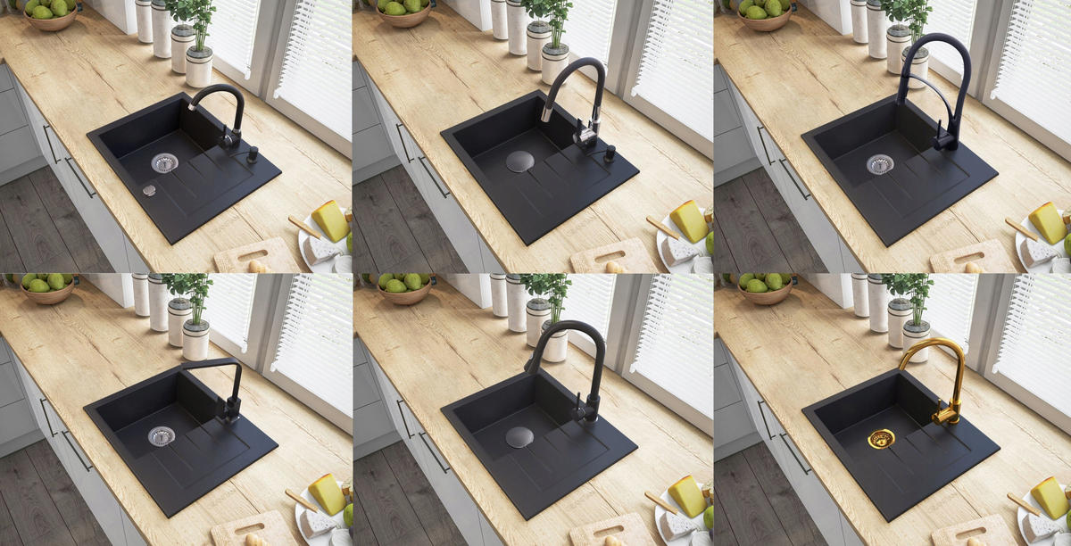 GRANITSPÜLE Milano mit Siphon - Schwarz, Kunststoff/Stein (57/46/16cm) - Granitan