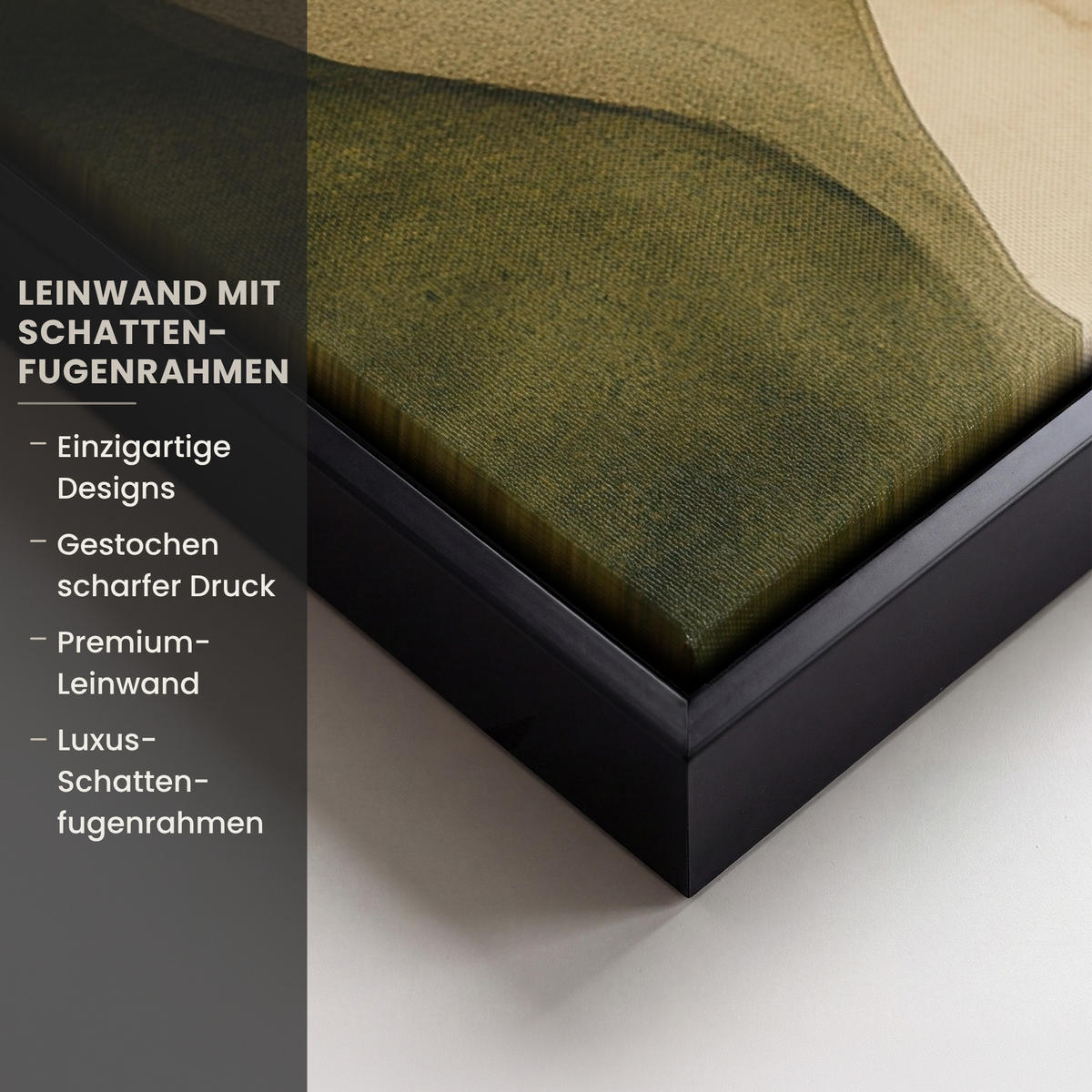 LEINWAND Bilder mit Rahmen - Japandi - Abstrakt - Grün - 100x70 - Salbeigrün, Textil (100/70cm) - MuchoWow