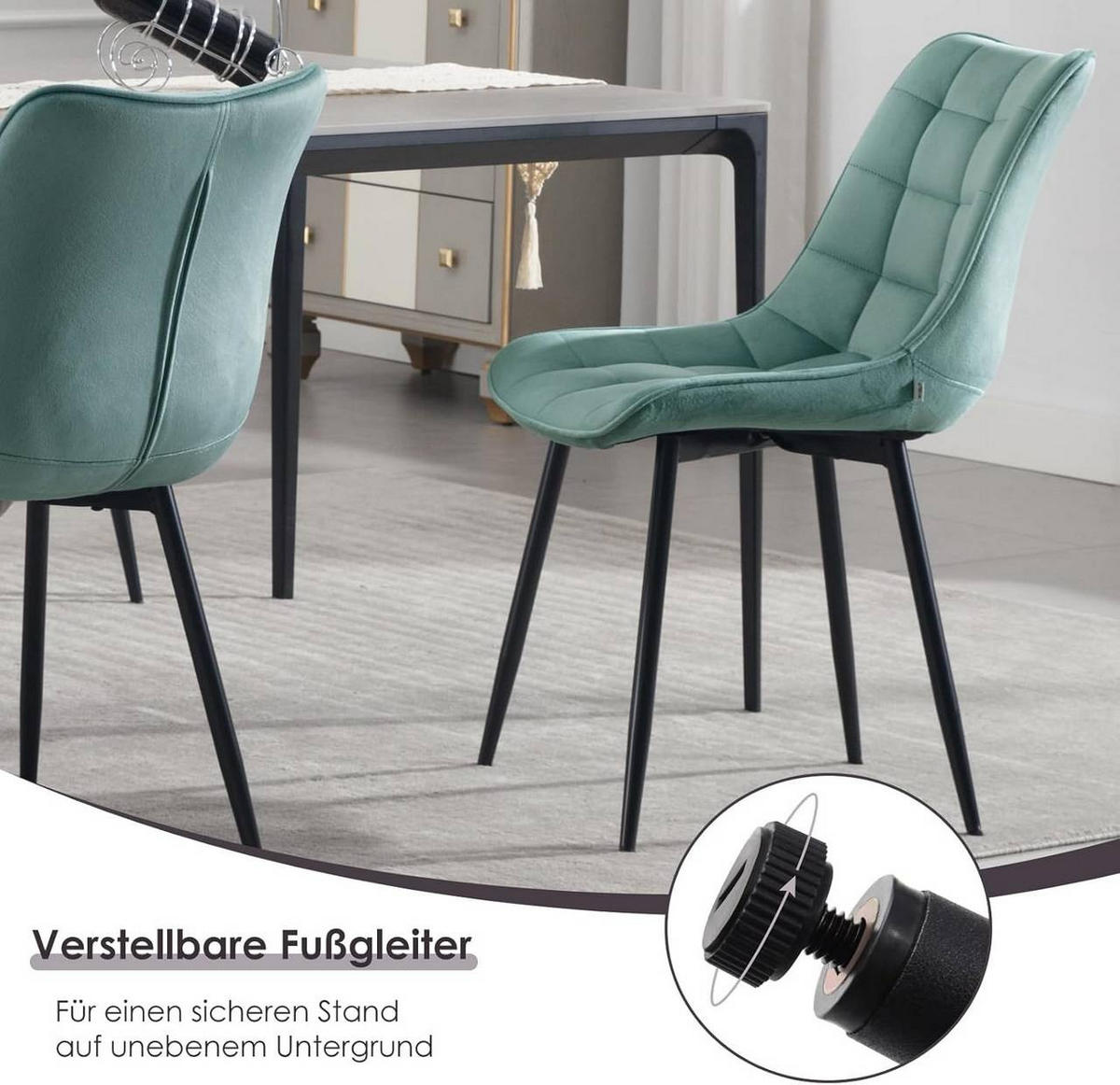 ESSZIMMERSTUHL 2er Set, Samt, Metallbeine, Türkis - Türkis/Schwarz, Textil/Metall (46/85.5/40.5cm) - Woltu