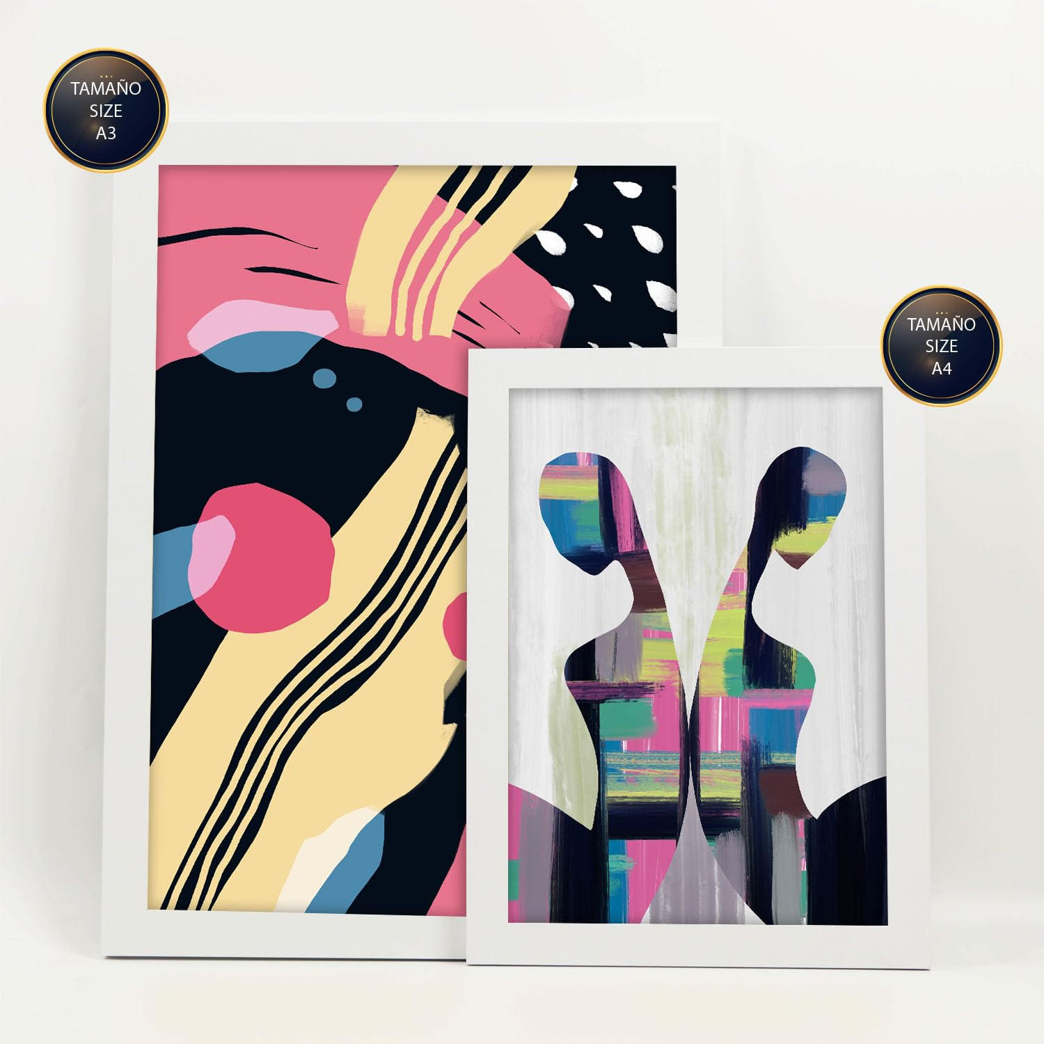 POSTER Set Mit 6 Verhaltensmodi In Liebhaber Abstrakt Ästhetische Dekorative Gemälde Für Ihr Wohnzimmer, Schlafzimmer, Zuhause A3 & A4 Weißer Rahmen - Weiß, Papier (29/3cm) - Nacnic