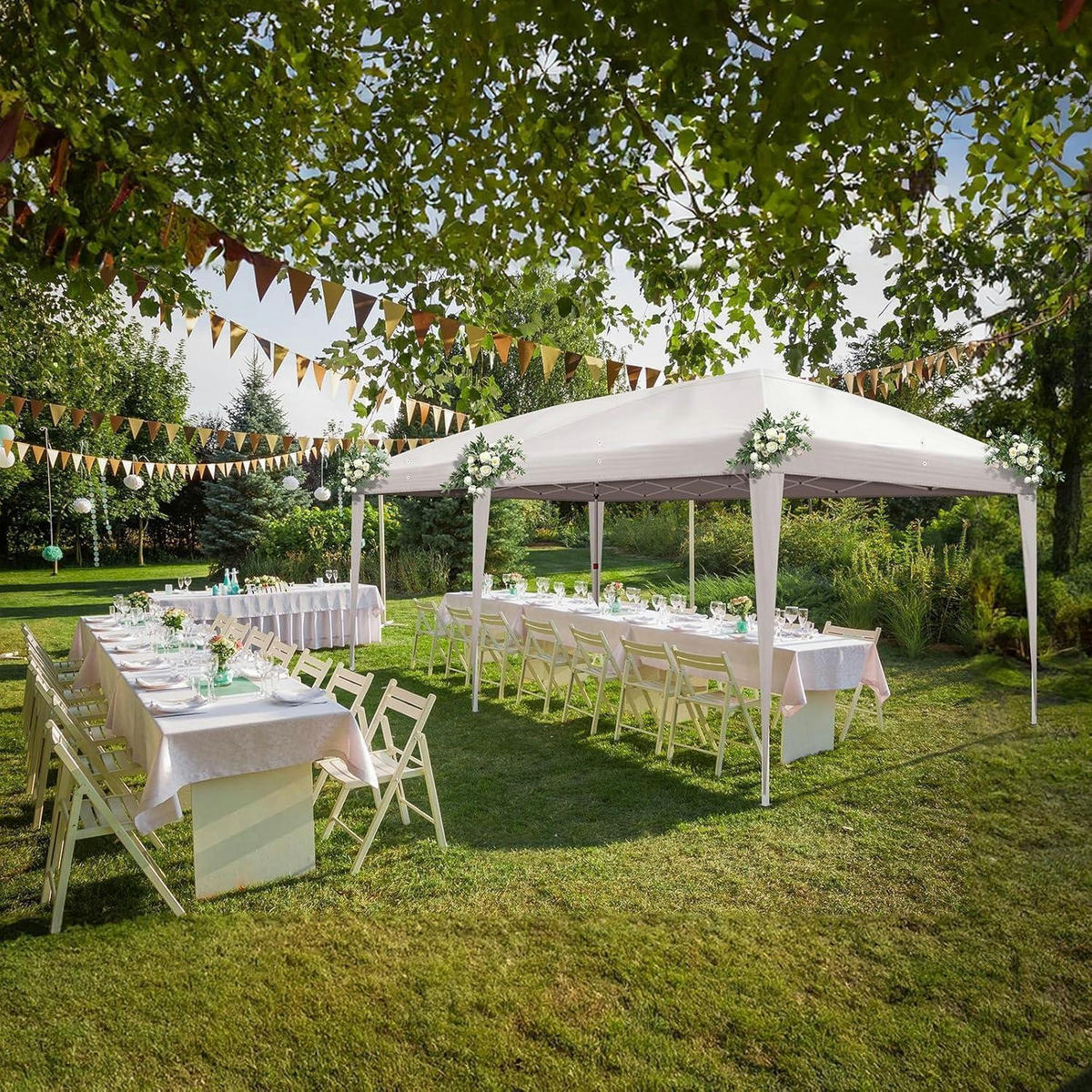 FALTPAVILLON 3 x 6 m Weiß mit 6 Seitenteilen - Weiß, Textil (300/255/600cm)