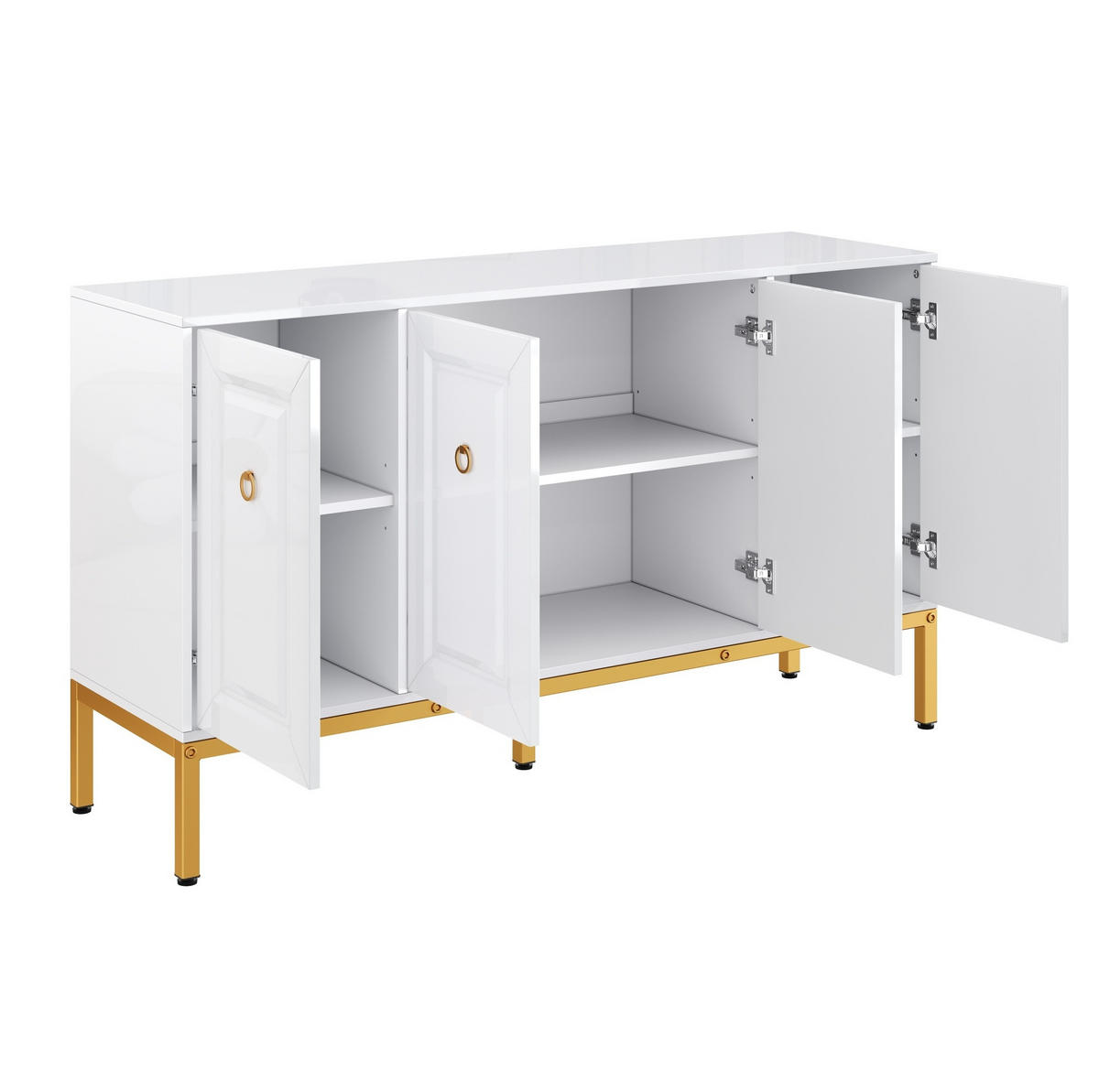 SIDEBOARD in Hochglanz Weiß mit goldenen Metallbeinen und eleganten Ringgriffen, 140/40/80 cm, Weiß/Gold - Weiß, Holzwerkstoff (140/80/40cm) - Redom