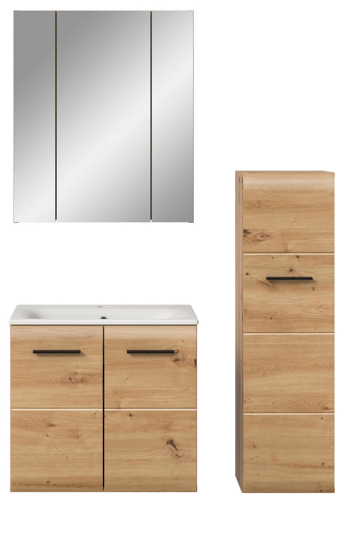 BADMÖBEL-SET 3-teilig in Artisan Eiche, Badkombination mit Waschbecken, 105 x 185 cm, Cover - Schwarz/Eiche Artisan, Glas/Keramik (105/185/30cm) - Inn.Furn