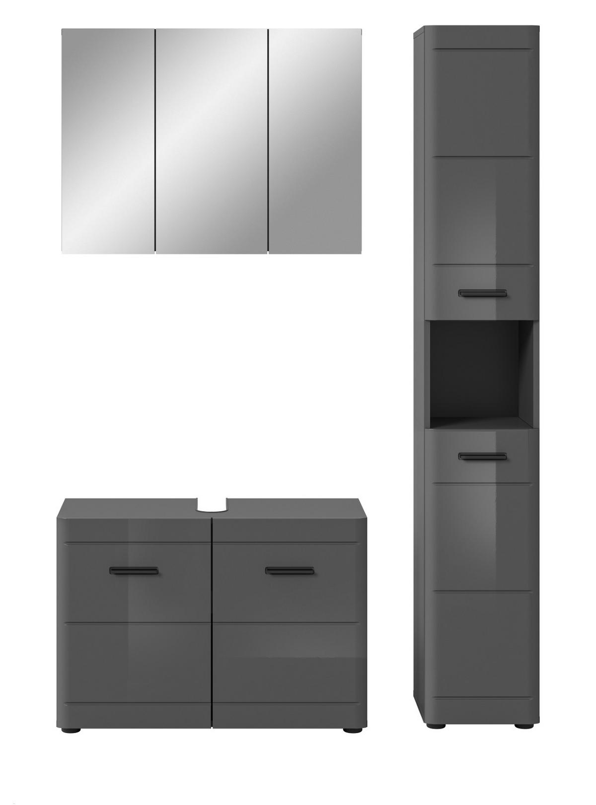 BADMÖBEL-SET grau Hochglanz 125 cm, Komplettset mit Soft-Close - Grau, Glas/Holzwerkstoff (125/190/34cm) - Inn.Furn