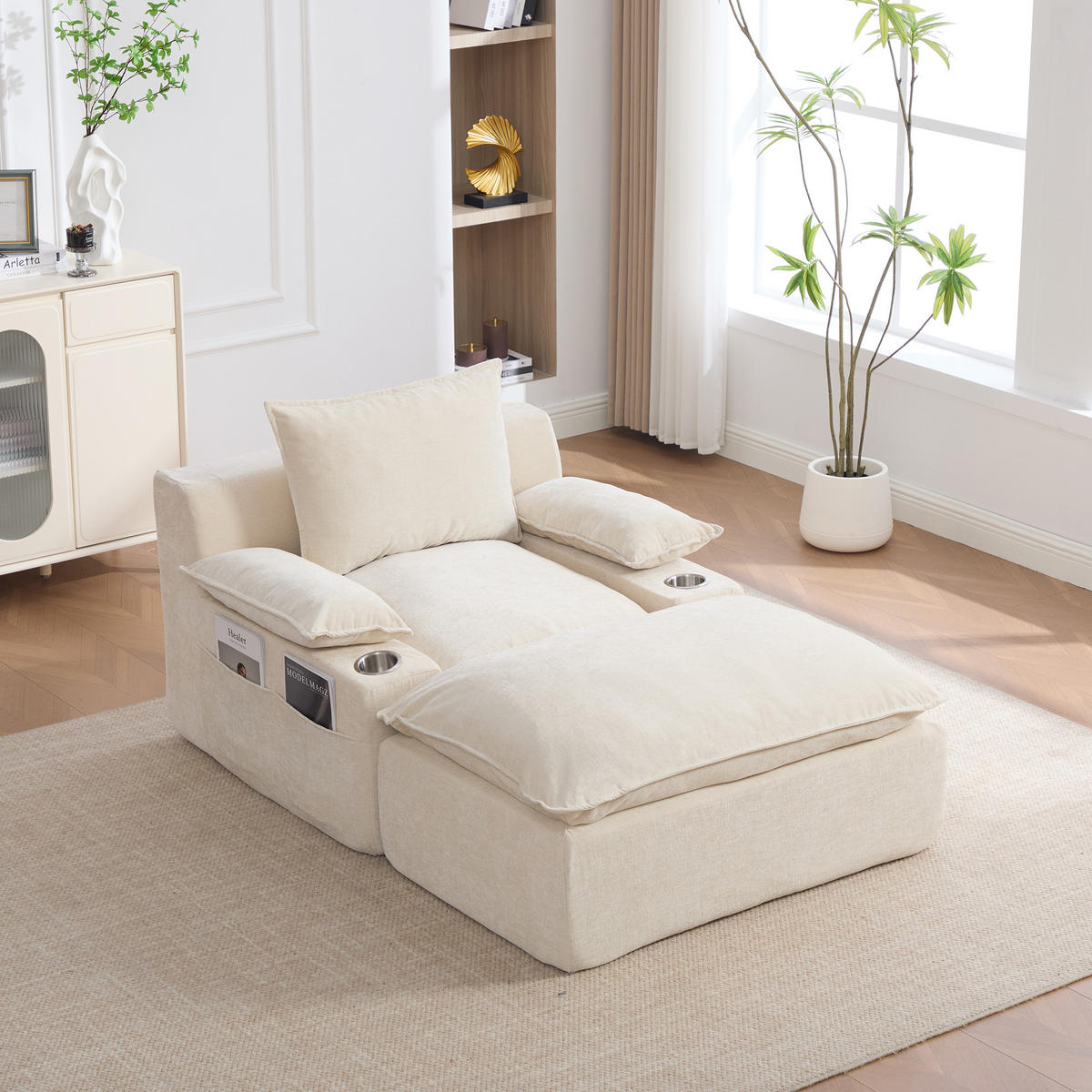 SESSEL DE-35157 mit 4 Kissen Beige - Beige, Textil (93/81/113cm) - ComfortXL