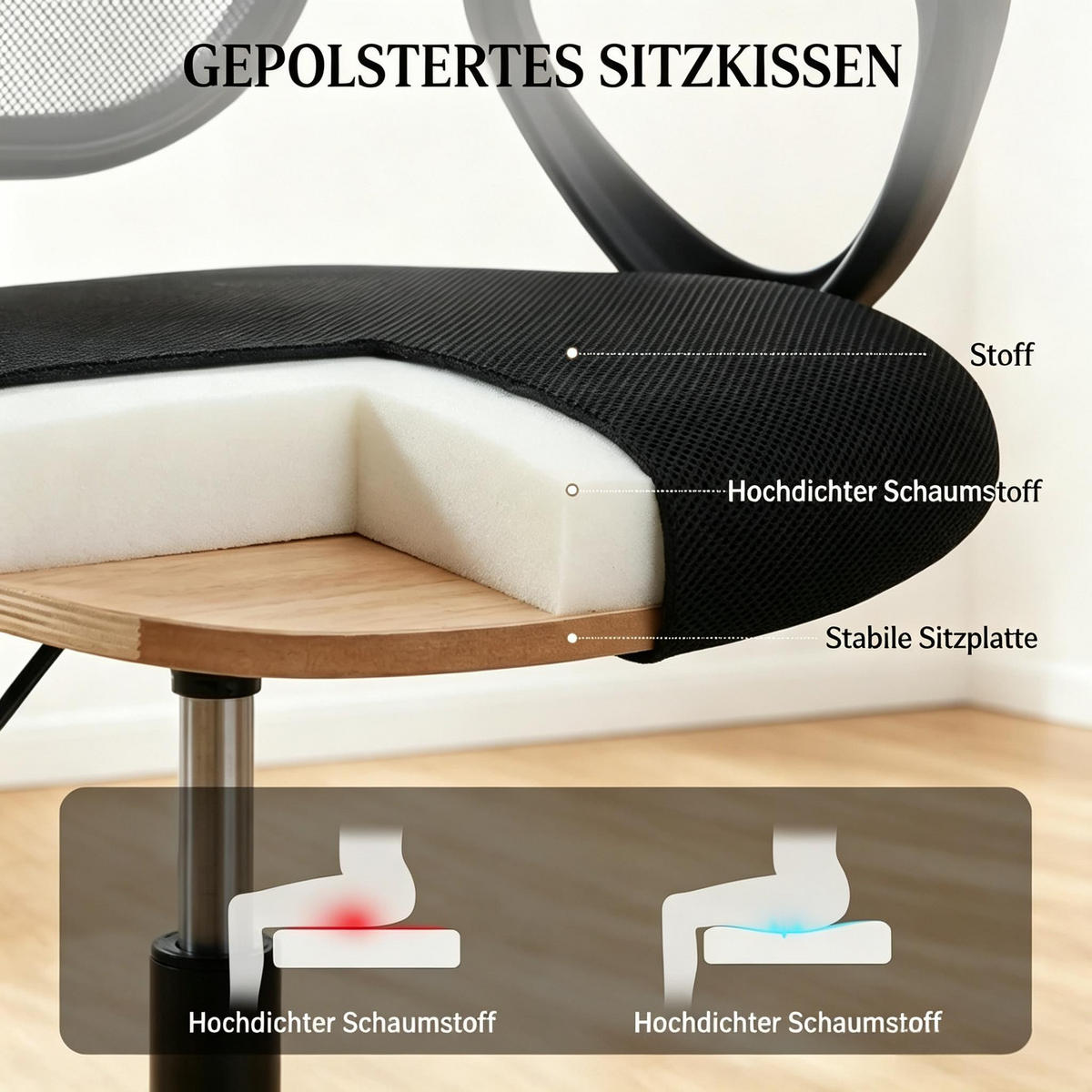 DREHSTUHL ergonomischer Bürostuhl mit Fußstütze 58 bis 78 cm - Schwarz, Leder (59/103/58cm) - Gisaae