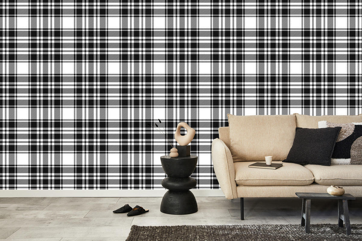 VLIESTAPETE Klassisches Karomuster – Schwarz, Weiß – 50x1000 cm - Schwarz/Weiß, Papier (50/1000cm) - Muralo