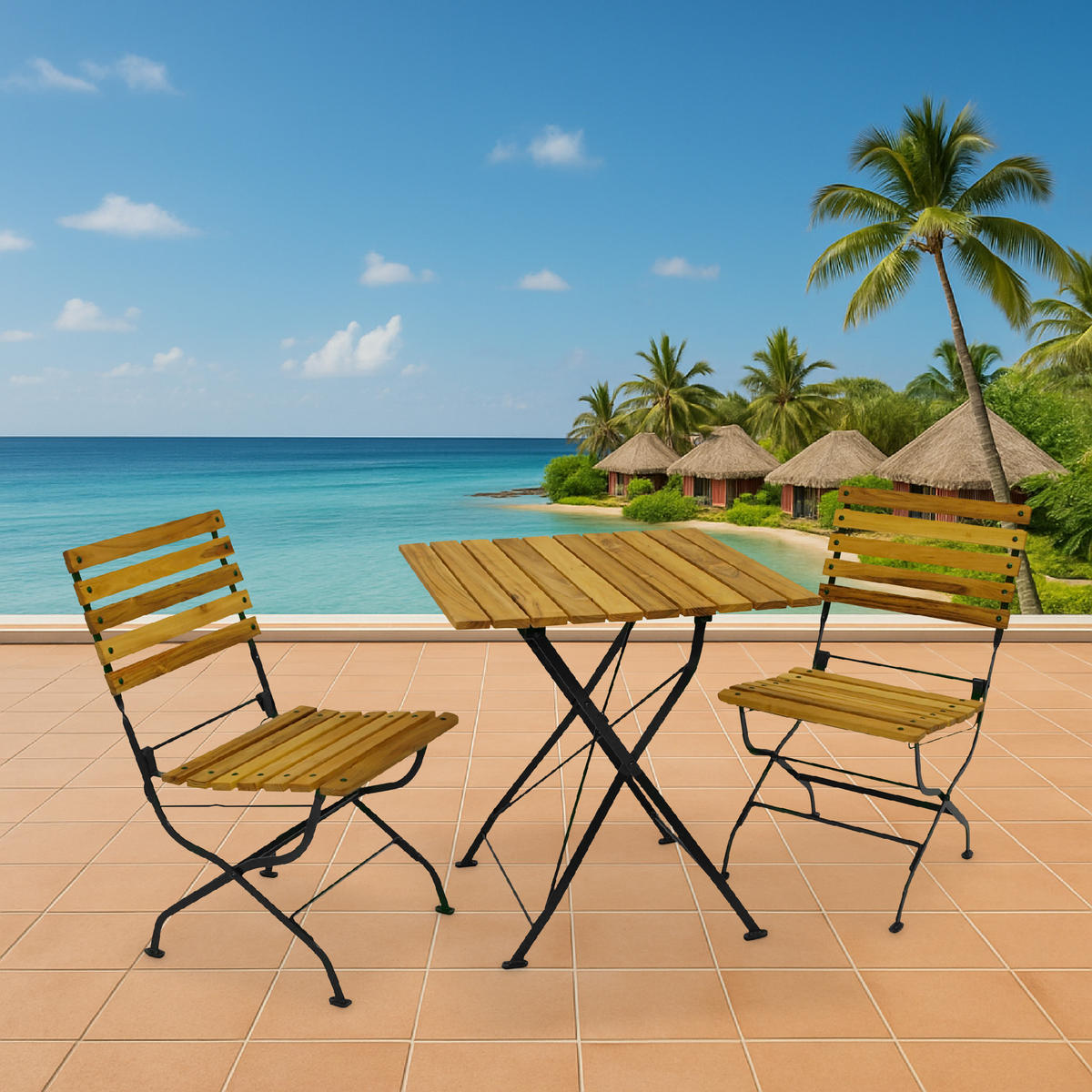 BISTRO Set Genf - Gartenmöbel Garten-Garnitur 3-teilig, Sitzgruppe für 2 Personen - Flachstahl Robinienholz dunkelgrün - Grün, Holz - TPFGarden