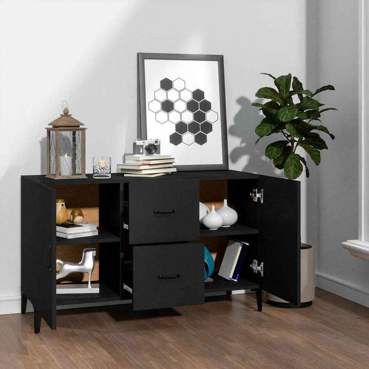 SIDEBOARD Schwarz 100x36x60 cm Holzwerkstoff - Schwarz, Holzwerkstoff (100/60/36cm) - furnicato