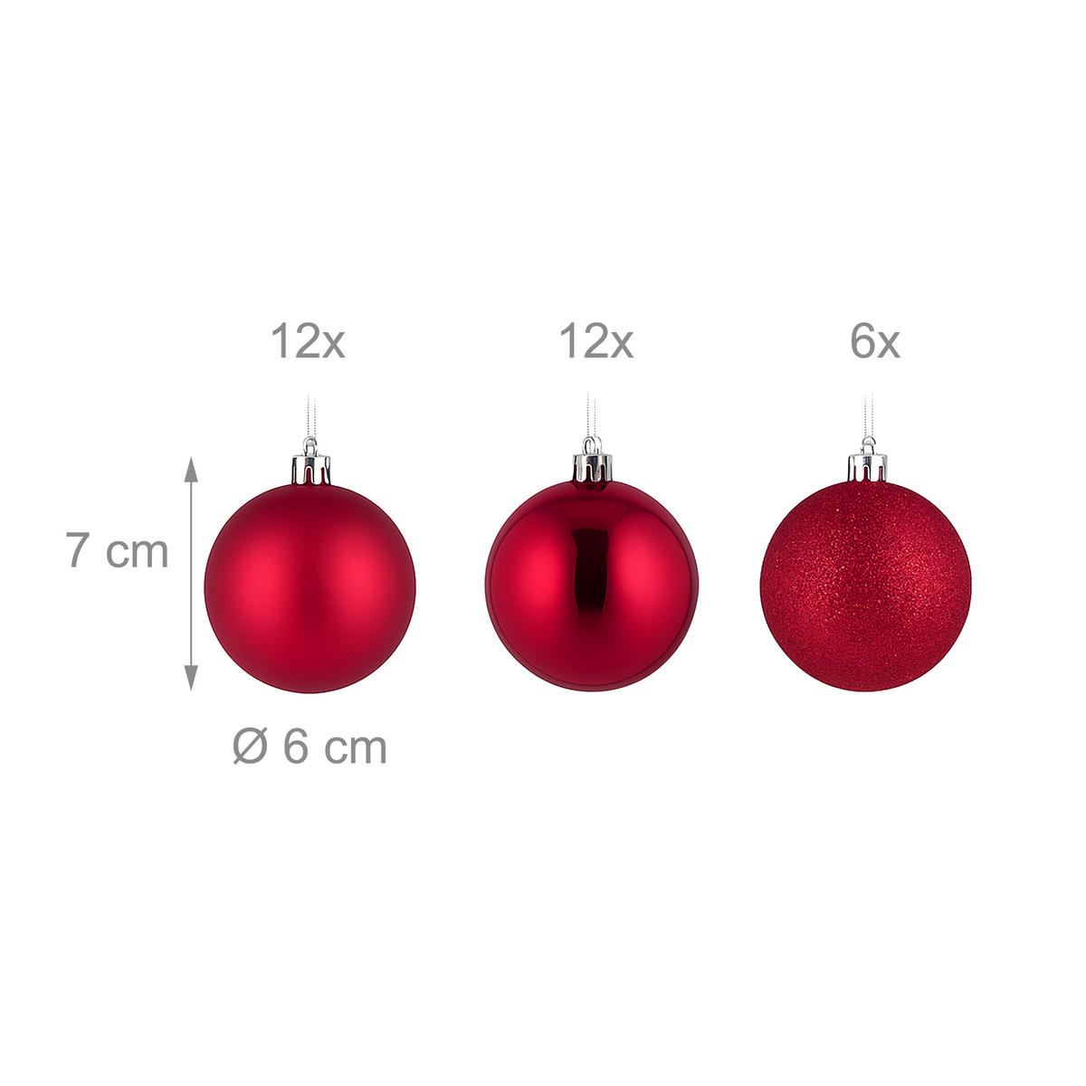 30XWEIHNACHTSKUGELN - Rot, Kunststoff (6/7/6cm) - Relaxdays