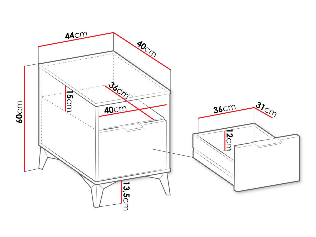 NACHTTISCH Xylix Bis 1SZ - Nussbaumfarben/Schwarz, Holzwerkstoff/Metall (44/60/40cm) - MIRJAN24
