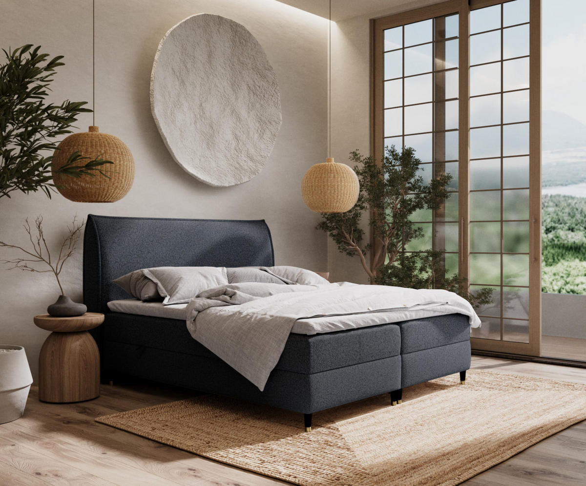 BOXBETT Melba Schwarz 180/200 cm mit Bonellmatratze - Schwarz, Holz/Holzwerkstoff (180/200cm) - Maison de Reve