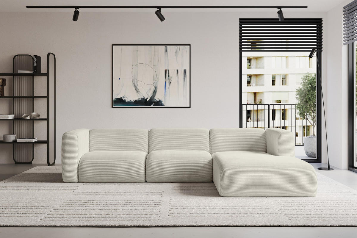 ECKSOFA Ottomane Rechts MIRA-L2 318x179x89 Creme Cord - Ecru/Creme, Holzwerkstoff/Kunststoff (318/179cm) - ALTDECOR